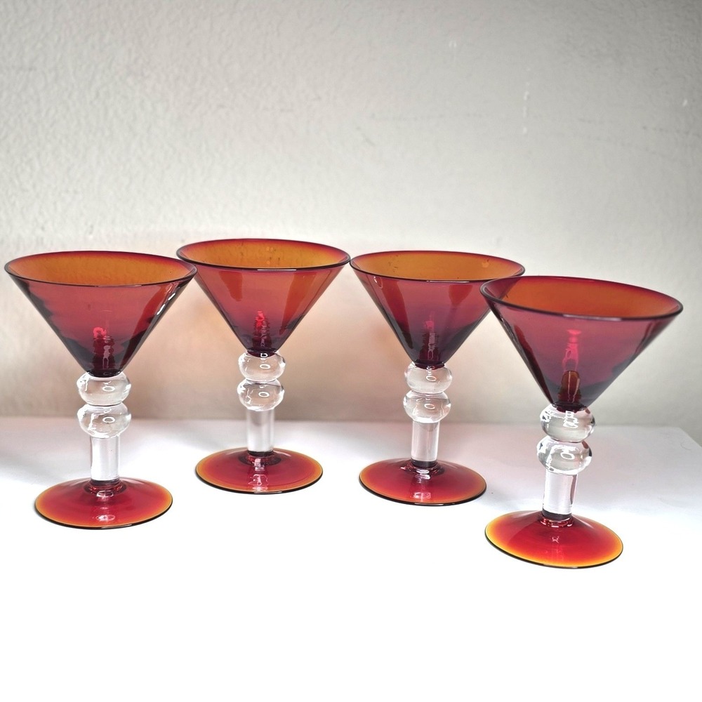 Set of 4 Small Amberina Martini Glasses Cadmium Red Orange Yellow - Picture 7 of 7